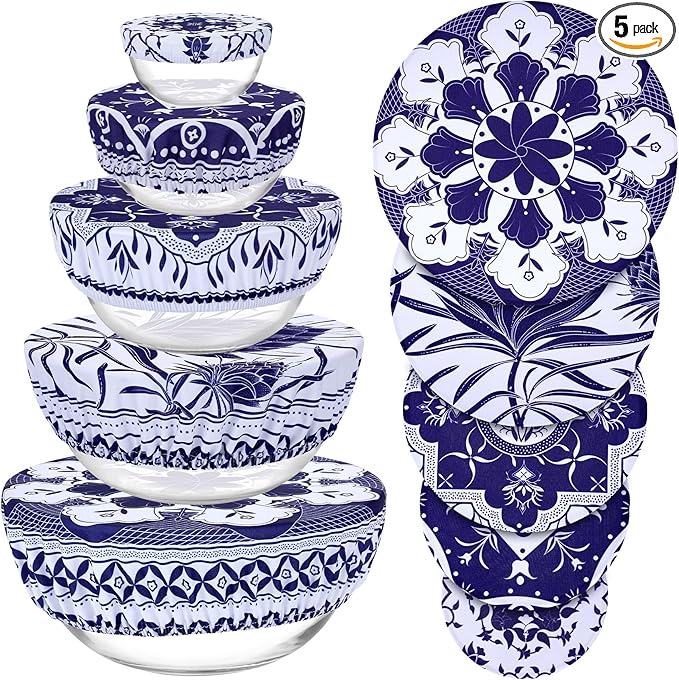 5 Pieces Bowl Covers Reusable, 5 Size Elastic Cloth Bowl Covers by Revahope