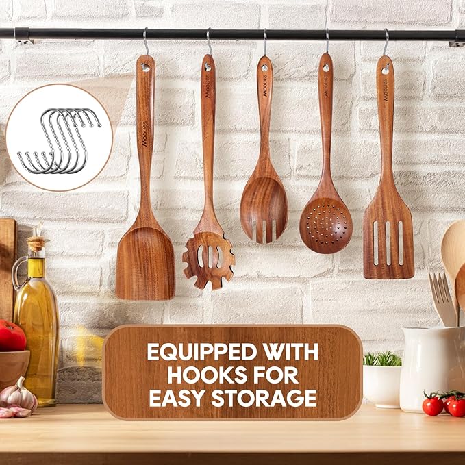 Wooden Spoons for Cooking, Comfortable Grip, Heat Resistant Kitchen Utensils - Image 5