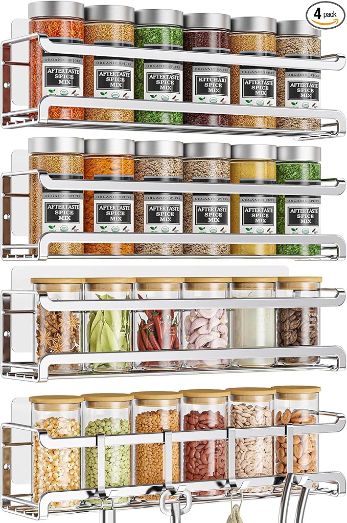 Bunoxea Spice Rack wall mounted 4 Pack, Space-Saving Spice Organizer by Bunoxea