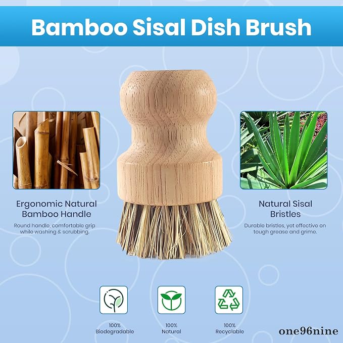 Unscented Dish Soap Liquid Hypoallergenic Cleaning Pack with 1 Natural Sisal Dish Scrub Brush & 2 Unscented Clear Liquid Dishwashing Soap With Biodegradable Formula (3 Items)