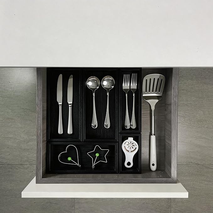 bamboo drawer organizer Set, expandable drawer dividers, wooden storage - Image 5
