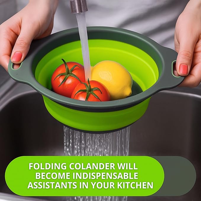 Green Round Silicone Collapsible Colander – Silicone Round Small Kitchen - Image 6