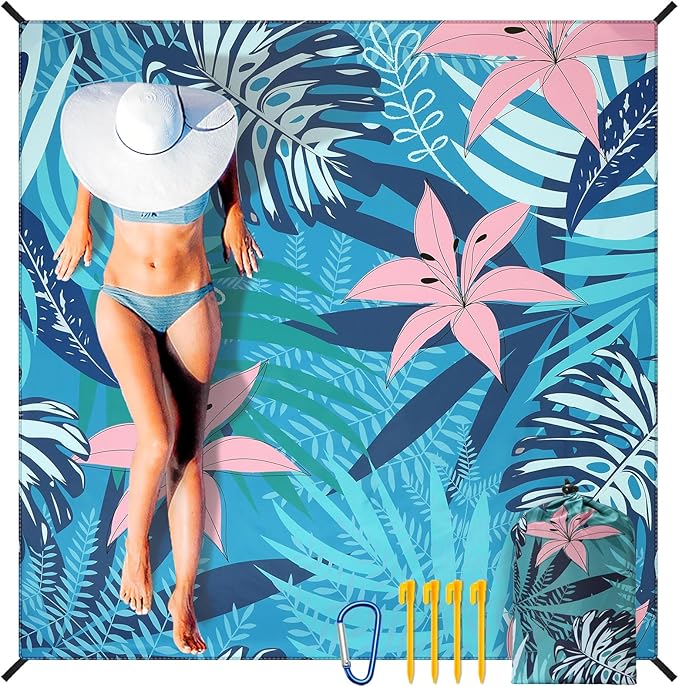 WIWIGO Beach Blanket Waterproof Sandproof Beach Mat 79" X 83"/10'x9'for 2-8 - Image 6