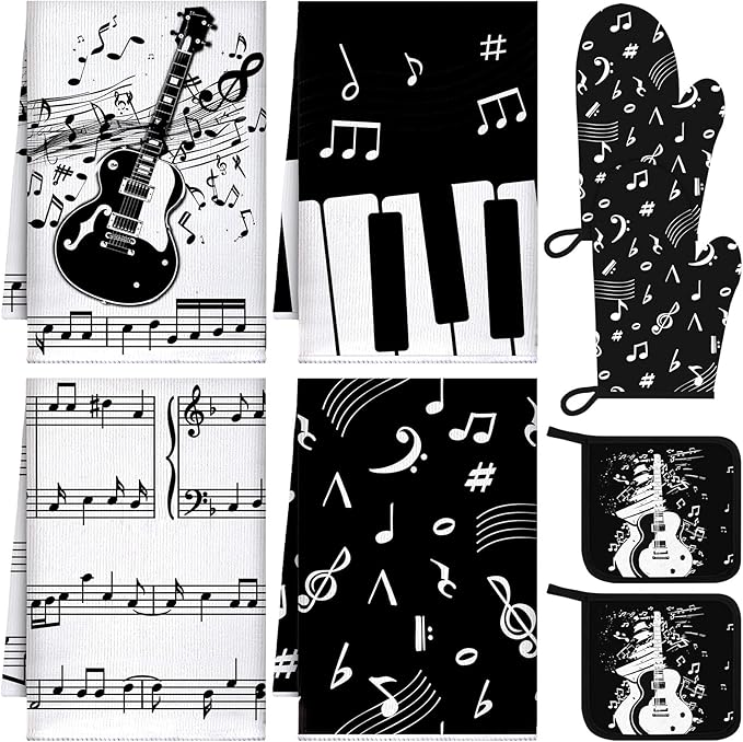 Leinuosen 8 Pcs Music Note Kitchen Decor Accessories Set Farmhouse Towels Oven by Leinuosen