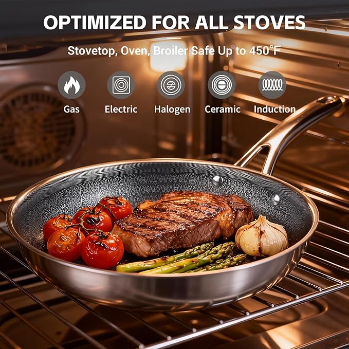 Ammeloo 17 Pcs Nonstick Stainless Steel Cookware Set, Hybrid Stainless Steel - Image 6