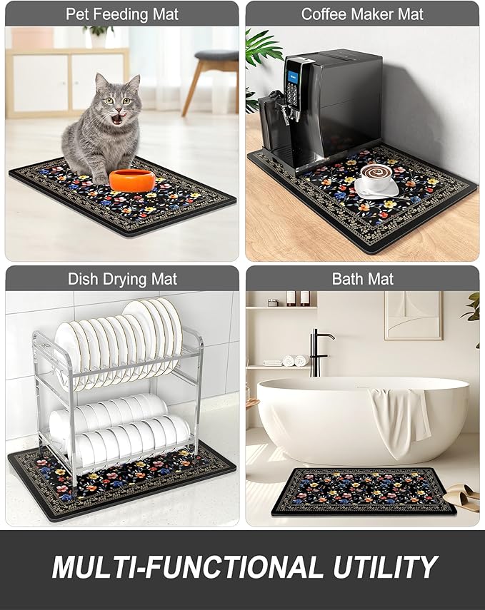 Rnivvi Dish Drying Mat for Kitchen Counter, 12 x 19" Cute Flower Theme Super - Image 7