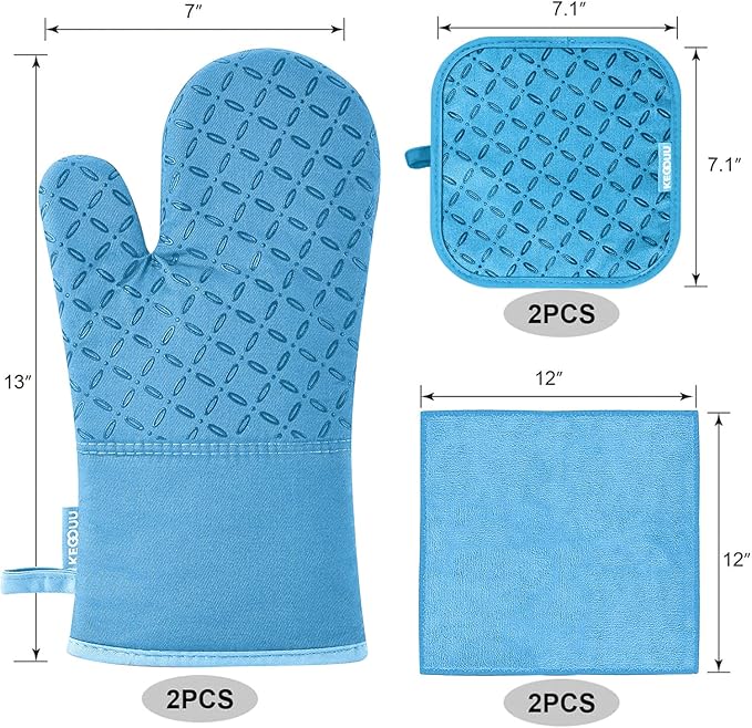 KEGOUU Oven Mitts and Pot Holders 6pcs Set, Kitchen Oven Glove High Heat - Image 2