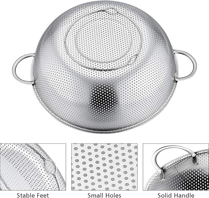 P&P CHEF Colander Set of 3, Stainless Steel Micro-Perforated Colanders Strainers - Image 3