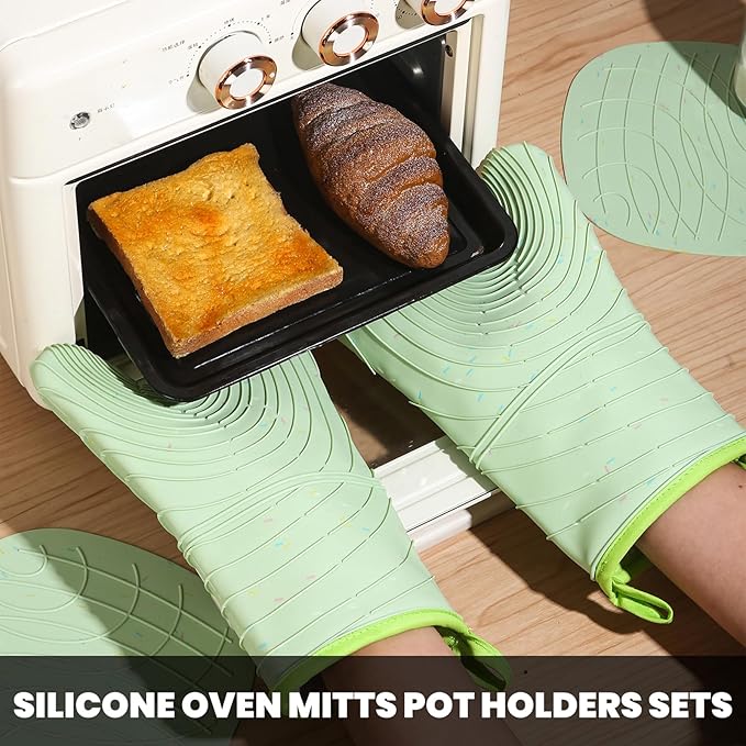 4 Pieces Oven Mitts and Pot Holders of Macaron Color Thickened Non-Slip - Image 6