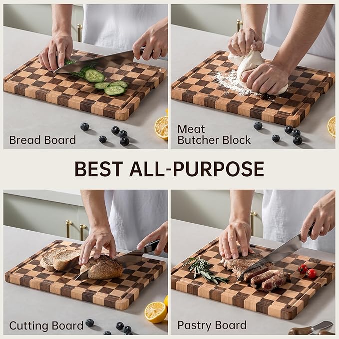 Checkerboard Cutting Boards for Kitchen, Acacia Wooden Cutting Board, End Grain - Image 7