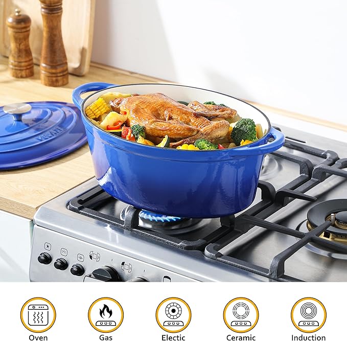 Velaze 7.5 QT Enameled Oval Dutch Oven Pot - Image 6