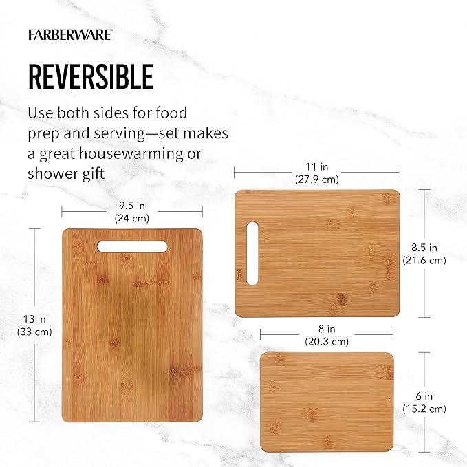Farberware 3-Piece Wood Cutting Board Set, Reversible Chopping Boards - Image 5