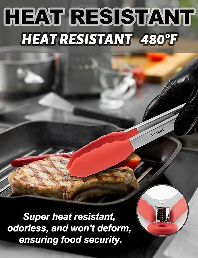 Anaeat Non-Stick Silicone Locking Tong Set of 3 - Image 4
