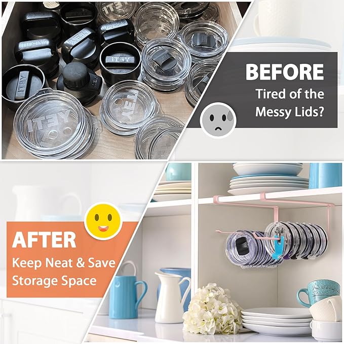 2 Pack Tumbler Lid Organizer, Horizontal Tumbler Lid Storage Hook Up to 20 Lids - Image 6