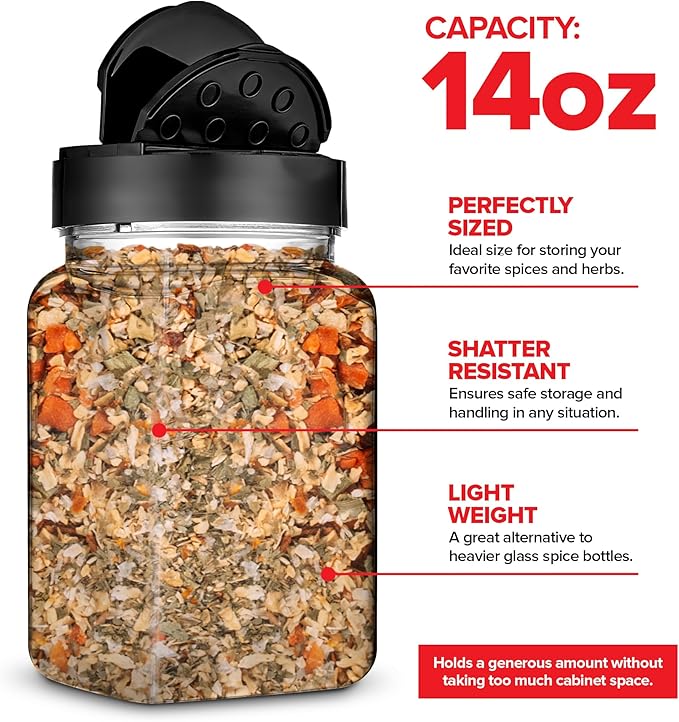 6 Pack 14 oz Plastic Spice Jars, Empty Seasoning Containers - Image 3