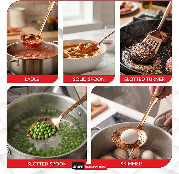 Amco 5-Piece Stainless Steel Cooking Utensil Set, Copper Finish - Image 6