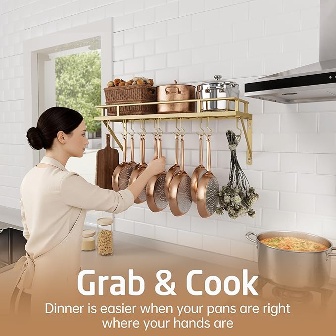 KES 30-Inch Gold Pot Rack, Wall Mounted Hanging Pot and Pan Organizer - Image 7