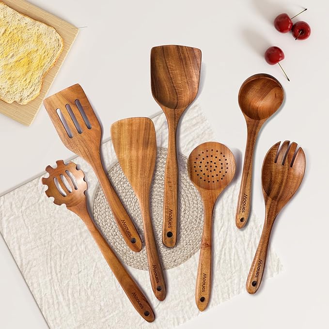 Mooues Wooden Spoons for Cooking, Wooden Utensils for Cooking Natural Teak - Image 7