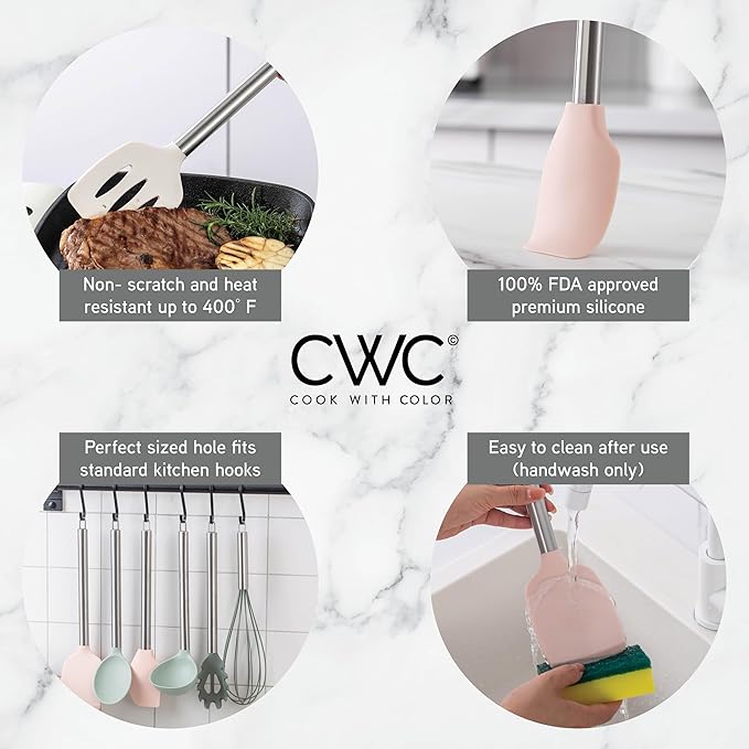 COOK WITH COLOR Silicone Cooking Utensils, Kitchen Utensil Set, Cooking Utensils - Image 2