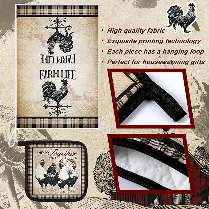 Leinuosen 6 Barn Farm Farmhouse Kitchen Decor Dish Towels Oven Mitts and Pot - Image 5