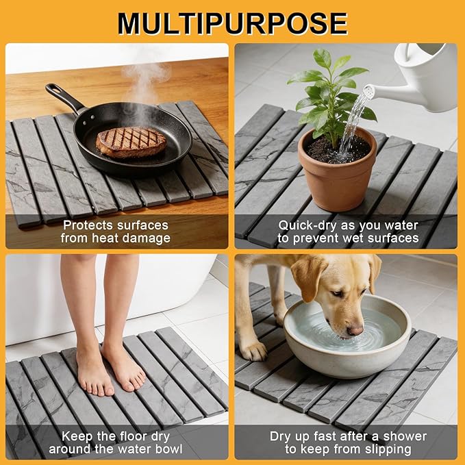 Stone Dish Drying Mat for Kitchen Counter, Foldable Water Absorbing - Image 6