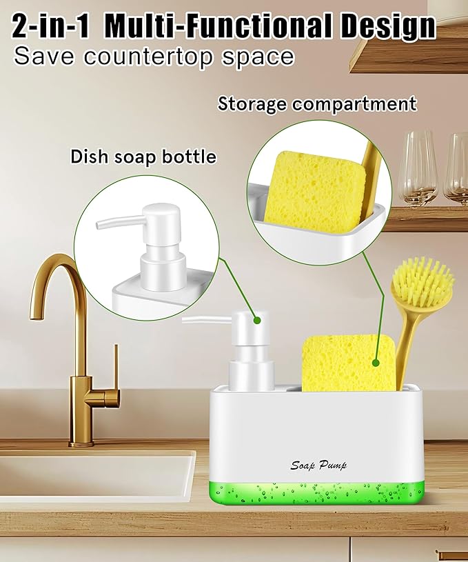 Dish Soap Dispenser with Sponge Holder, 2-in-1 Countertop Small Soap Dispenser - Image 5