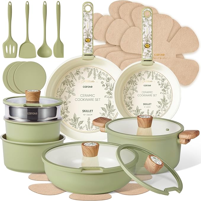 CAROTE 25-Piece Ceramic Cookware Set, Nonstick Pots and Pans Set by CAROTE
