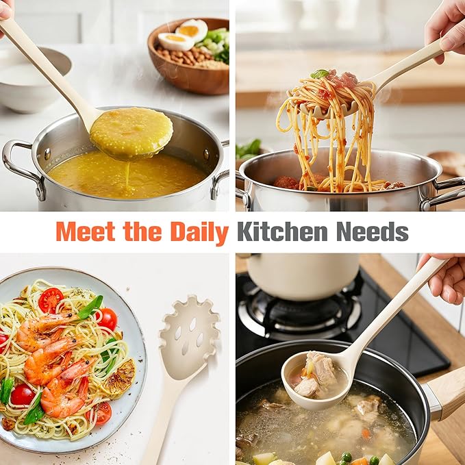 Silicone Spaghetti Spoon&Soup Ladle Cooking Utensils Set of 2, No Scratch - Image 3