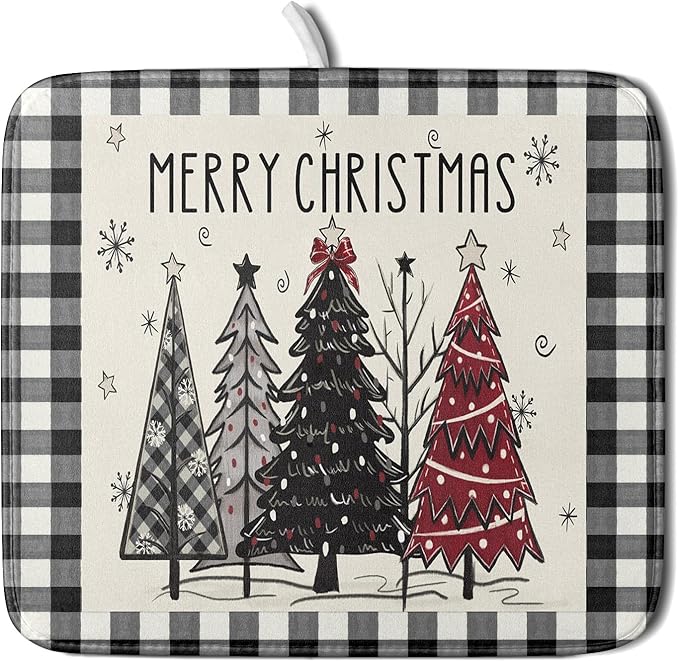 Merry Christmas Tree Dish Drying Mat by Aytipun