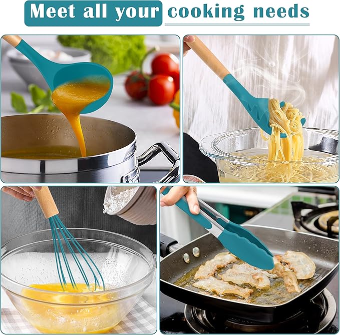E-far Blue Silicone Cooking Utensils Set, 10-Piece Kitchen Utensils Set - Image 6