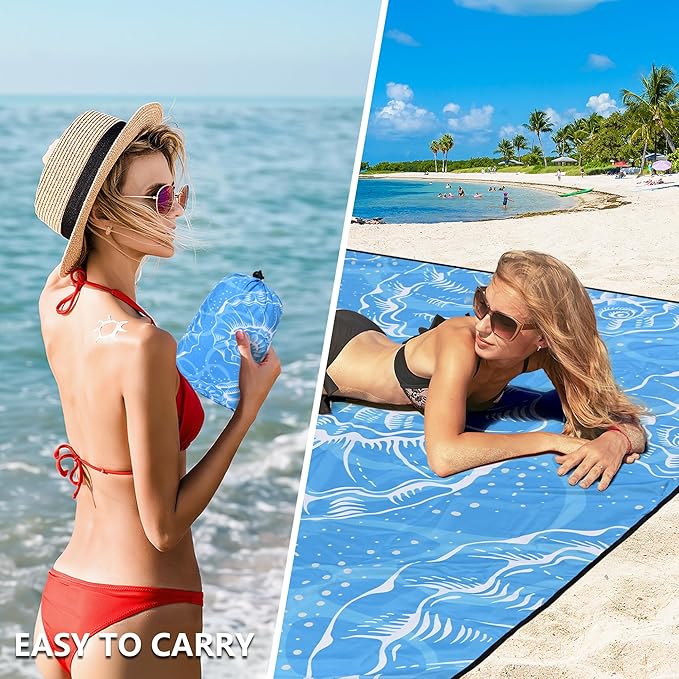 WIWIGO Beach Blanket Waterproof Sandproof Beach Mat 79" X 83"/10'x9'for 2-8 - Image 4