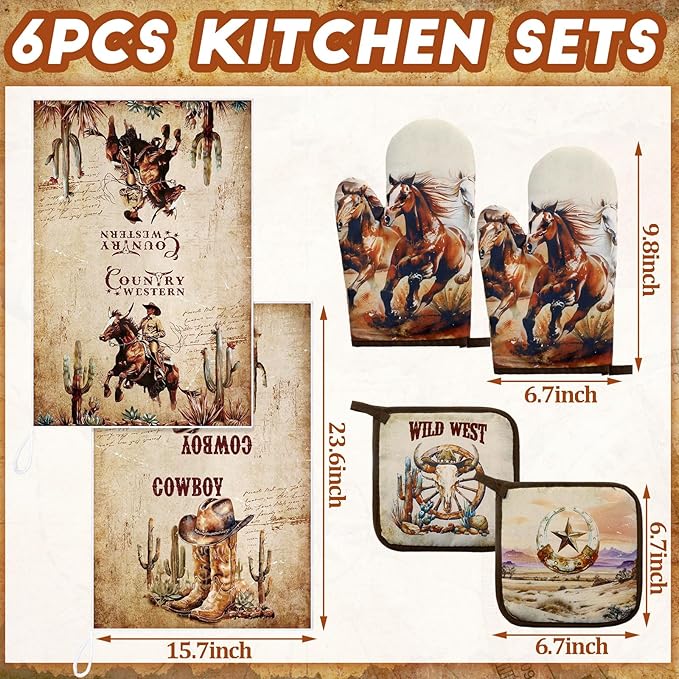 Leinuosen 6 Western Cowboy Kitchen Towels Kitchen Decor and Accessories Set - Image 3