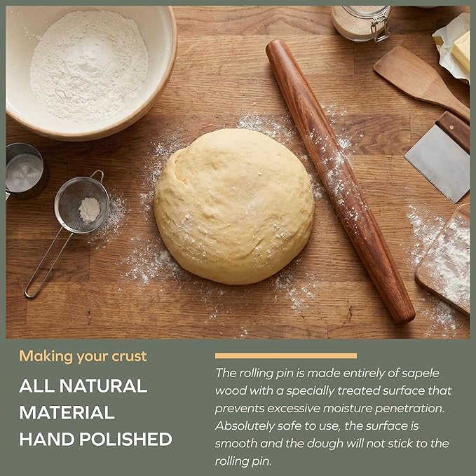 Muso Wood French Rolling Pin and Silicone Baking Mat Set, Sapele Wooden Rolling - Image 4