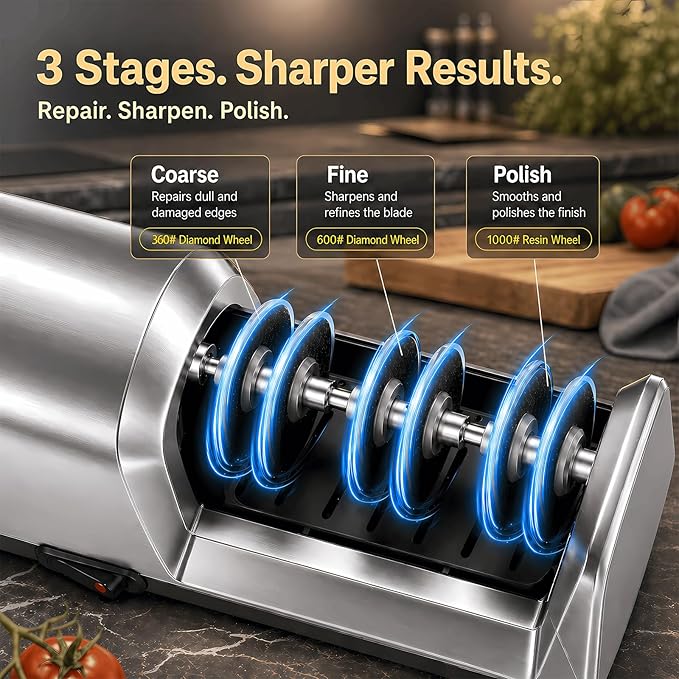 Electric Knife Sharpener for Kitchen, 3-Stage Professional Kitchen Knife - Image 3