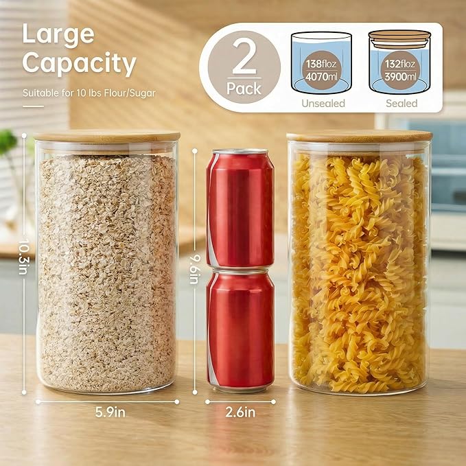 HomArtist Extra Large Glass Flour and Sugar Storage Containers - Image 3