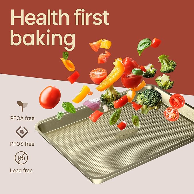 Diamond Bottom Cookie Sheet Set of 2, Nonstick Gold Carbon Steel Baking Pans - Image 7