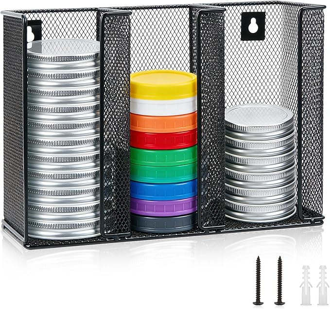 Wall Mounted Mason Jar Lid Organizer Metal Mason Jar Lid Holder 3-Compartment by Unknown