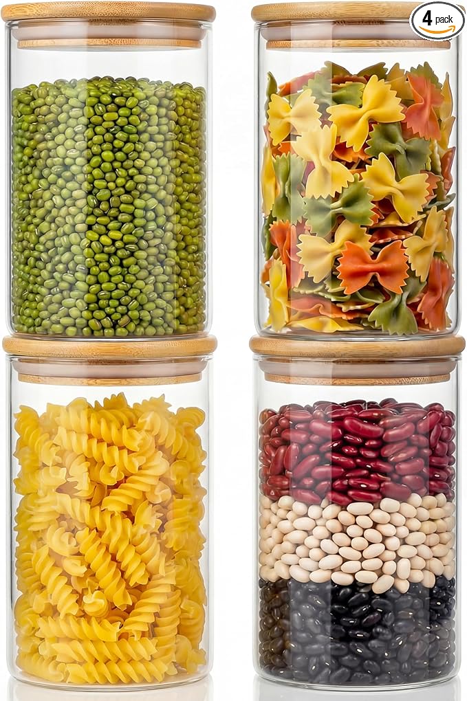 32oz - 4 Pack Glass Jars with Bamboo Lids, Glass Pantry Storage Containers with by HomArtist