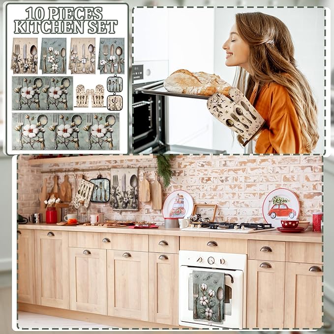 Fourluoo 10 Pcs Farmhouse Kitchen Decor and Accessories Set 4 Kitchen Towels 2 - Image 2