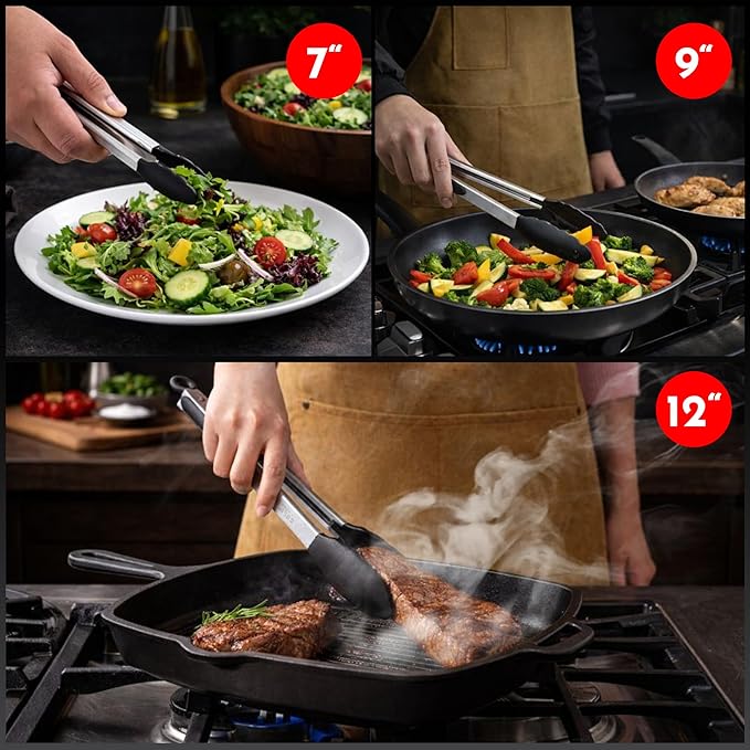Kitchen Tongs with Silicone Tips Set of 3 Heat Resistant Tongs - Image 7