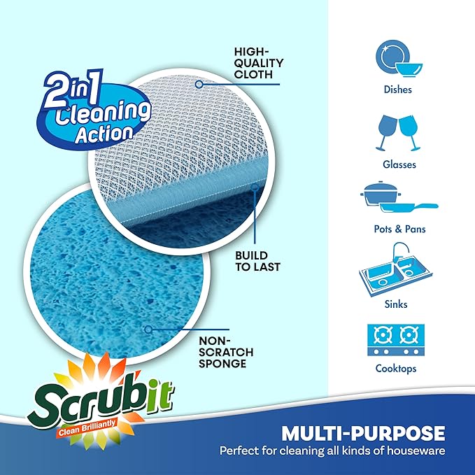 Scrub and Wipe Cleaning Sponges – SCRUBIT Dual Sided Scouring Pad and Sponge - Image 3