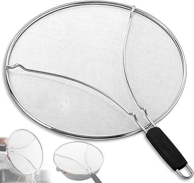 Splatter Screen for Frying Pan & Food Strainer, 13 Inch Stainless Steel Grease by PLACHIDAY