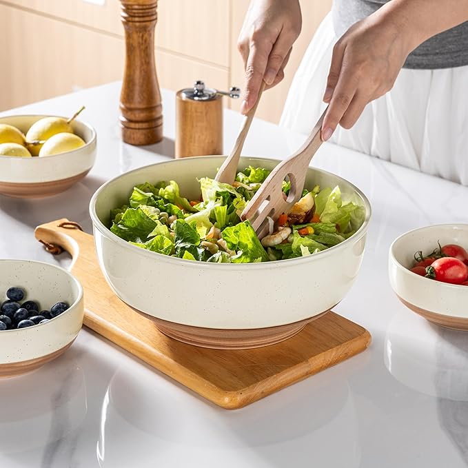 AmorArc 9.8’’ Ceramic Serving Bowls, 90 OZ Extra Large Salad Bowls Set of 2 - Image 4