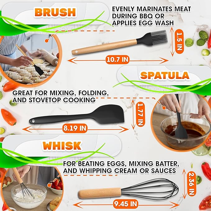14 PCs Black Silicone Cooking Utensils Set - Image 4