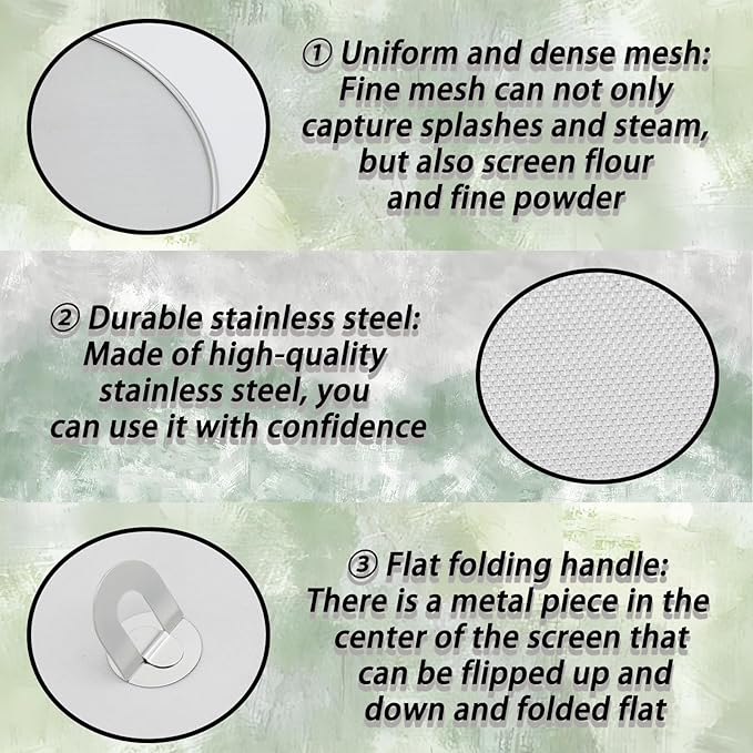 3 Pack Silver Stainless Steel Splatter Screens, Grease Splatter Guard - Image 4