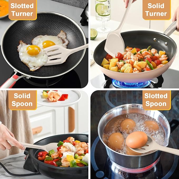 P&P CHEF Kitchen Utensil Set, 4 Pieces Non-stick Silicone Cooking Utensils - Image 4