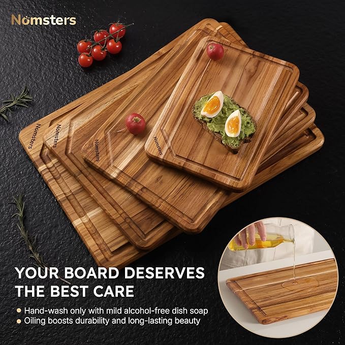 4 Pack Teak Wood Cutting Board Set - Image 8