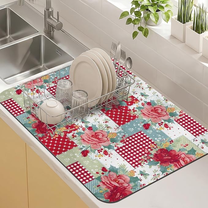Kitchen Countertop Dish Drying Mat, Super Absorbent Coffee Bar Mat by Kuyig+Home