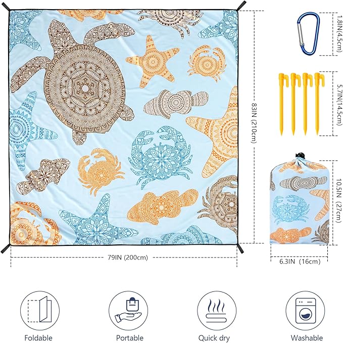 WIWIGO Beach Blanket Waterproof Sandproof Beach Mat 79" X 83"/10'x9'for 2-8 - Image 2