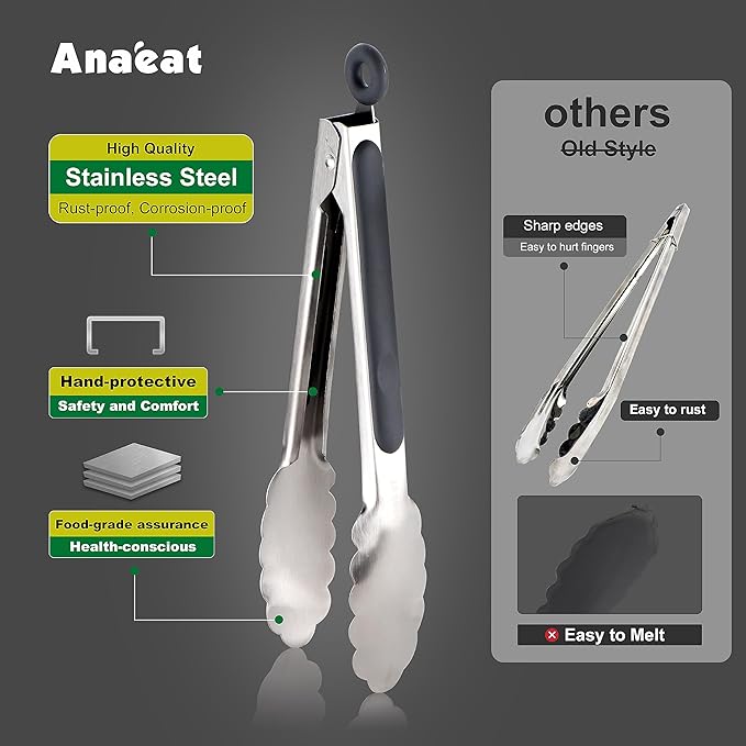 Anaeat 3 Pack 7" Mini Stainless Steel Locking Tongs - Image 3